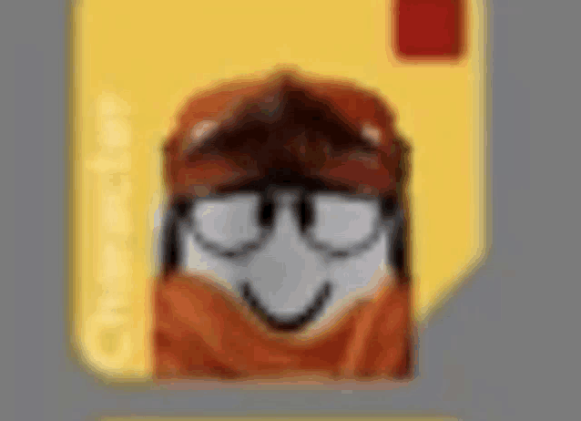 a close up of a person wearing glasses and a hat on a yellow background .