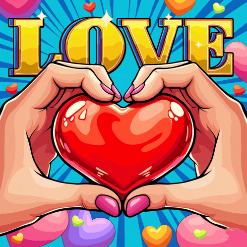 a cartoon illustration of a woman making a heart shape with her hands