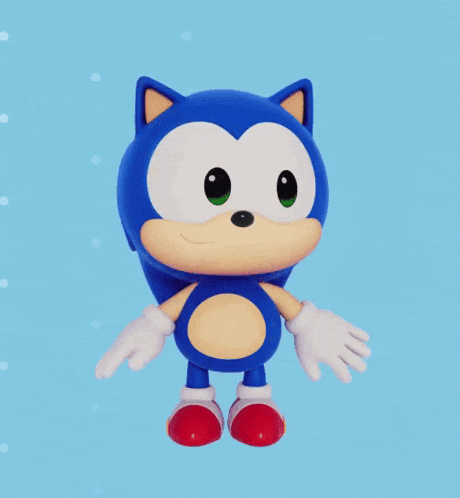 a sonic the hedgehog toy is standing on a blue background