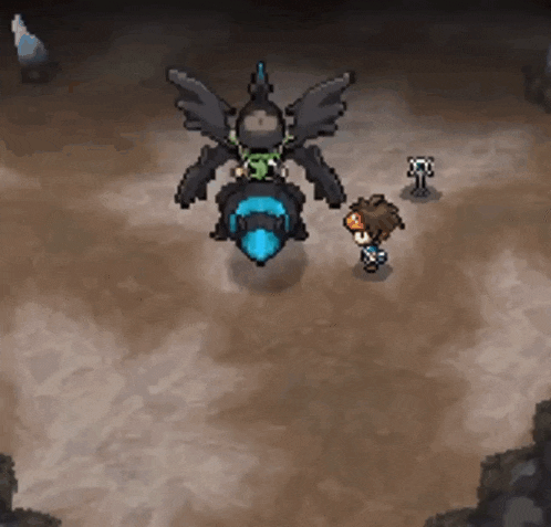 a pixel art drawing of a boy standing next to a monster