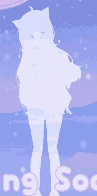 a silhouette of a girl with a cat ear on a blue background