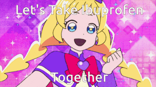 a cartoon of a girl with the words " let 's take ibuprofen together "