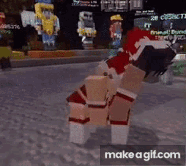 a minecraft character is standing in the snow wearing a santa hat and gloves .