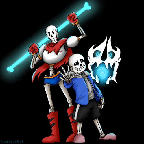 a drawing of papyrus and sans with the name laytons6al below them