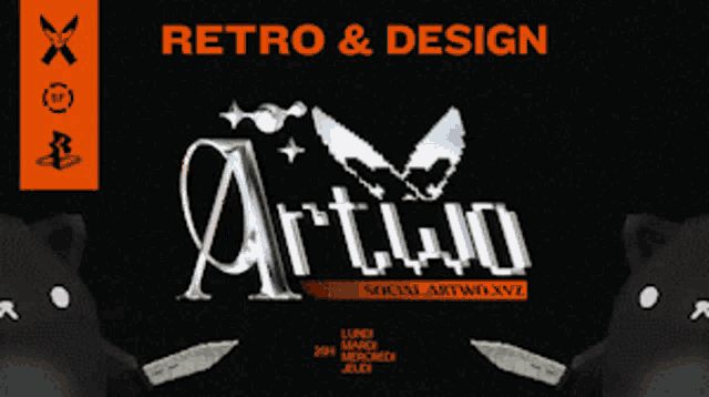 a poster that says retro and design with a black background