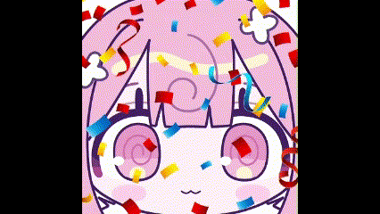 a cartoon girl with pink hair is surrounded by colorful confetti