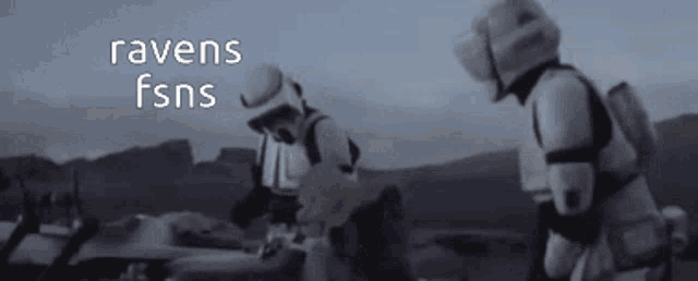 two stormtroopers are standing next to each other with the words " ravens fsns " written above them