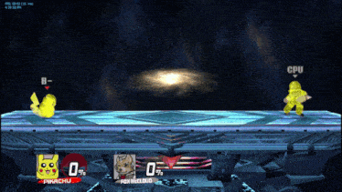 a screenshot of a video game with pikachu and fox in the middle