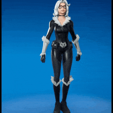 a woman in a black and white superhero costume