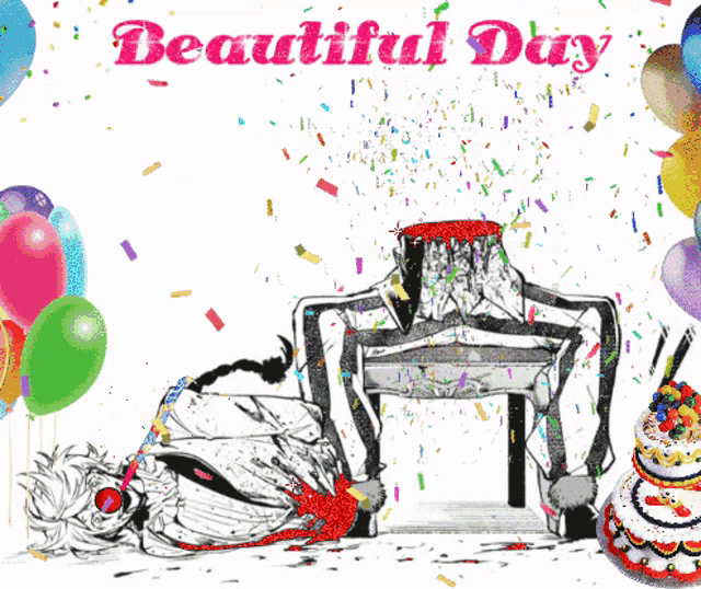 a beautiful day greeting card with a clown and a cake
