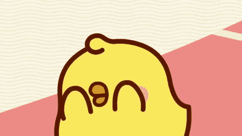 a yellow cartoon chicken with the word non written on its face