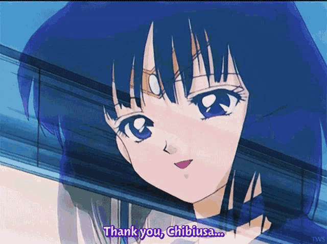 a close up of a girl with the words thank you chibiusa