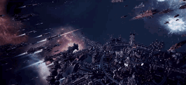 a bunch of space ships are flying in the sky