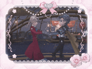 a couple of cartoon characters dancing in front of a sign that says " welcome "