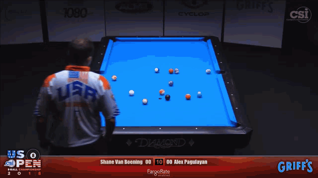 a pool table sponsored by diamond and griffs