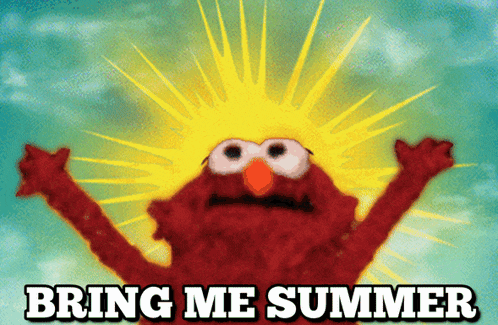 elmo from sesame street with the sun behind him and the words bring me summer