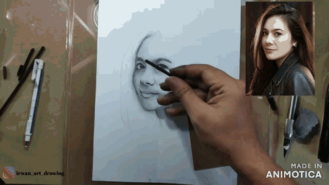 a drawing of a woman with the words made in animatica on the bottom