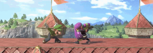 a video game scene with two cartoon characters fighting