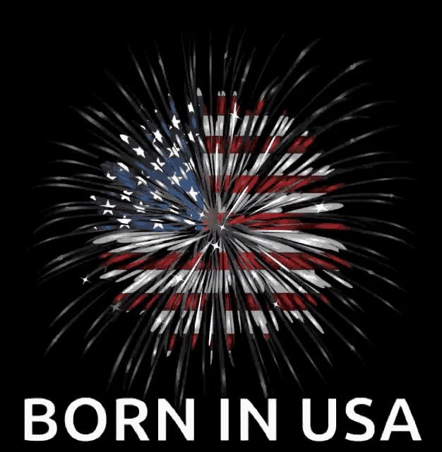 a poster that says born in usa with a fireworks display in the background