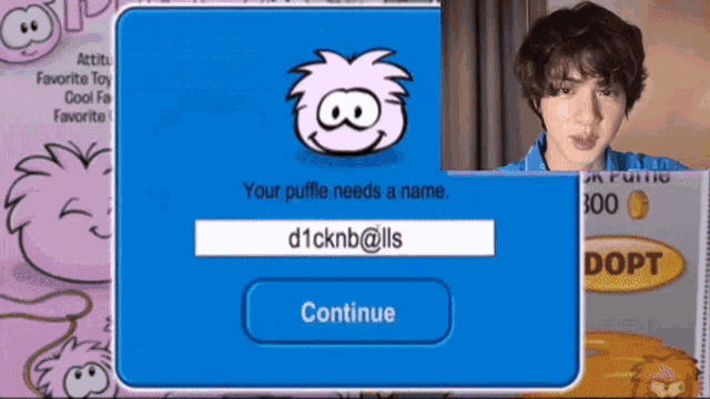 a puffle needs a name and a continue button