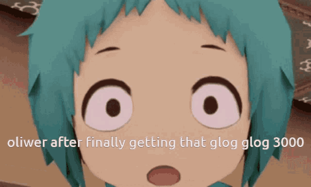a cartoon character with the words " deliver after finally getting that glog glog 3000 " below it