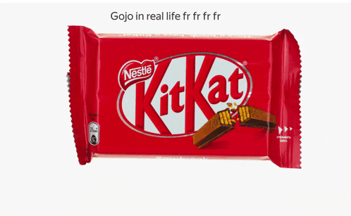 a red nestle kitkat bar with the words gojo in real life written below it