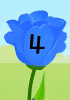 a blue flower with a number four on it .