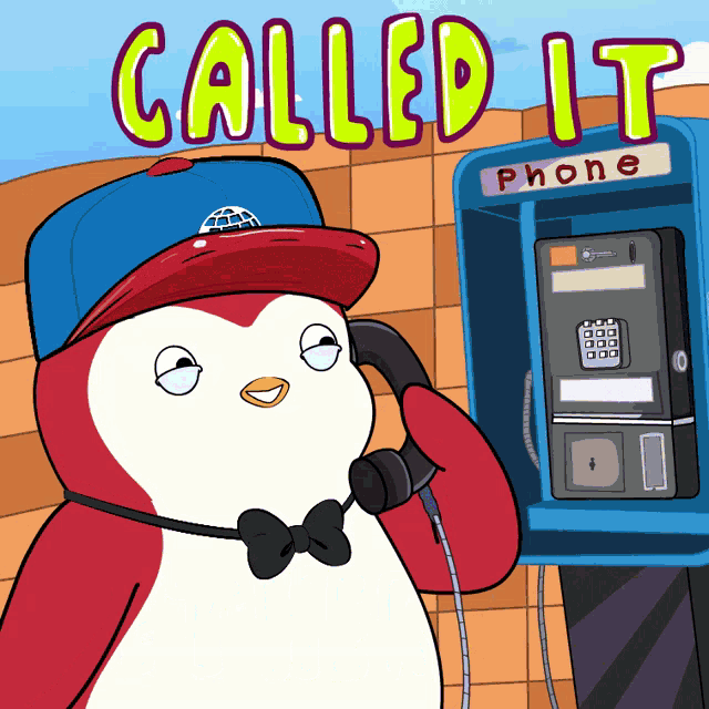 a cartoon of a penguin talking on a payphone with the words called it above him