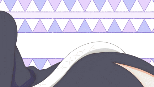 a drawing of a person laying down with a purple and blue triangle pattern behind them