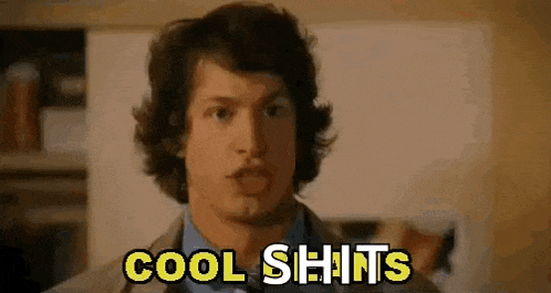 a man is saying `` cool shits '' in a room .
