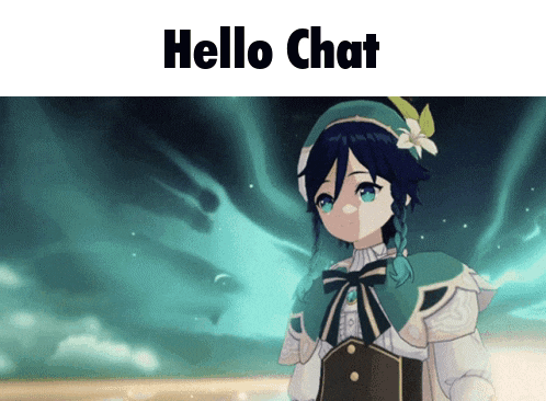 a picture of a anime character with the words hello chat above him