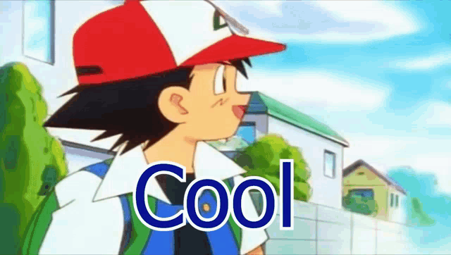 a cartoon character is wearing a red hat and the word cool is below him