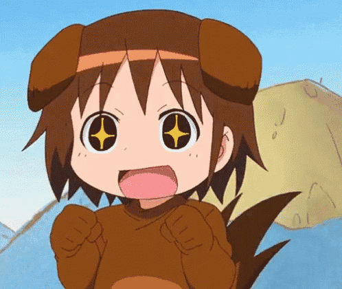 a cartoon girl wearing a dog costume has a star in her eye
