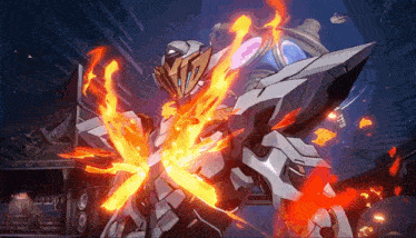 a robot with fire coming out of it 's mouth