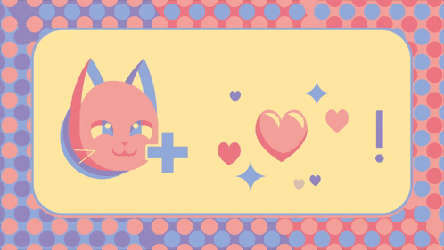 a pink cat with hearts and a plus sign