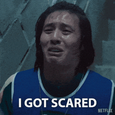 a woman in a blue shirt says i got scared on netflix