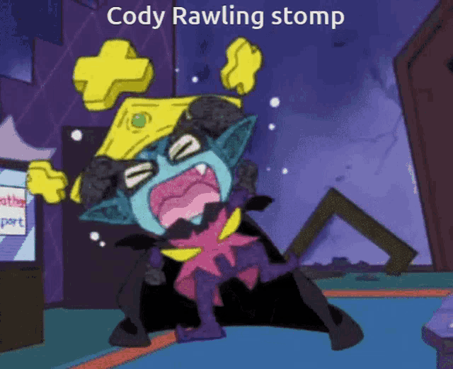 a cartoon character with the words cody rawling stomp written on the bottom