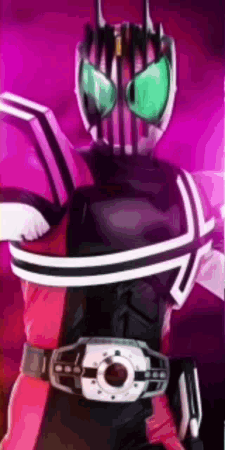 a person in a masked rider costume with a belt around their waist .