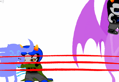 a cartoon drawing of a girl with horns and a purple monster with the letter j on it