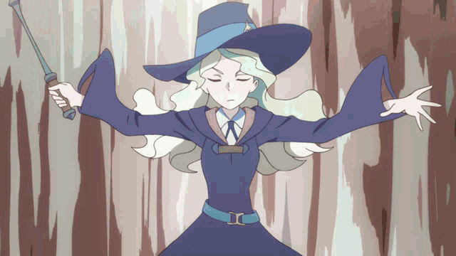 a cartoon of a witch holding a wand
