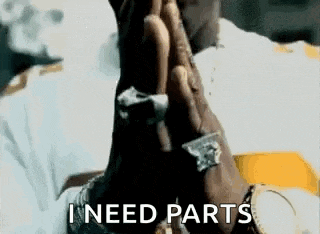 a man with a ring on his finger is praying with his hands folded and says `` i need parts '' .