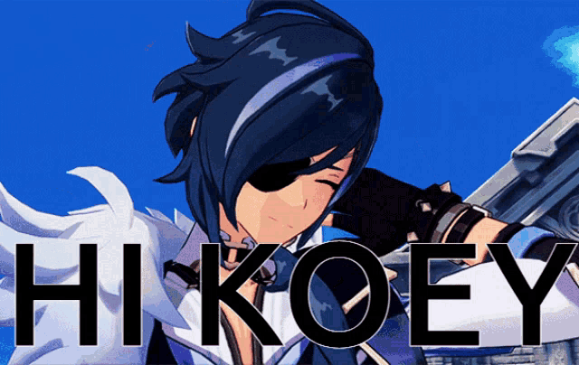 a cartoon character with the name hikoey written on the bottom
