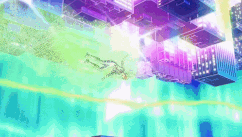 a person is flying through the air in a very colorful scene