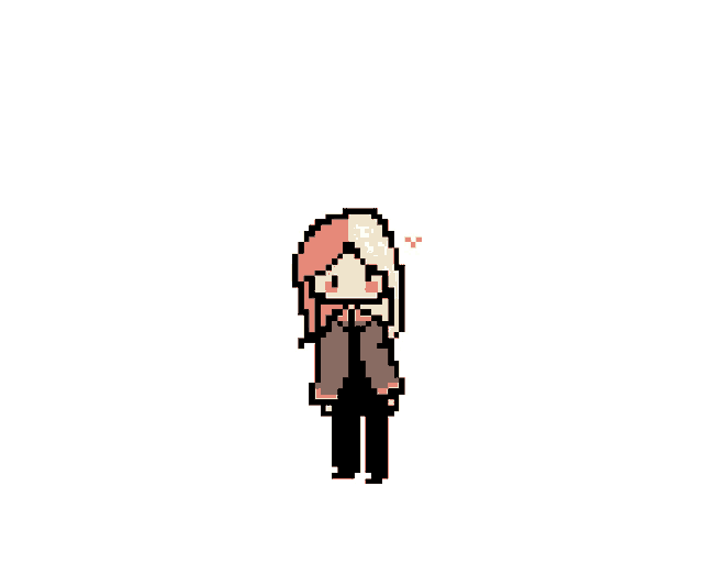 a pixel art of a girl with pink hair and a yellow face