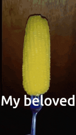a corn on the cob on a fork with the words my beloved