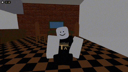 a roblox character wearing a shirt that says fortified humanity