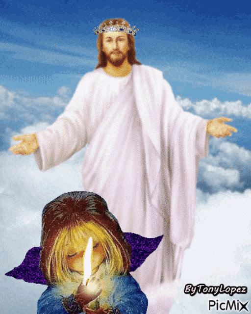 a picture of jesus and a girl with a candle by tonylopez picmix