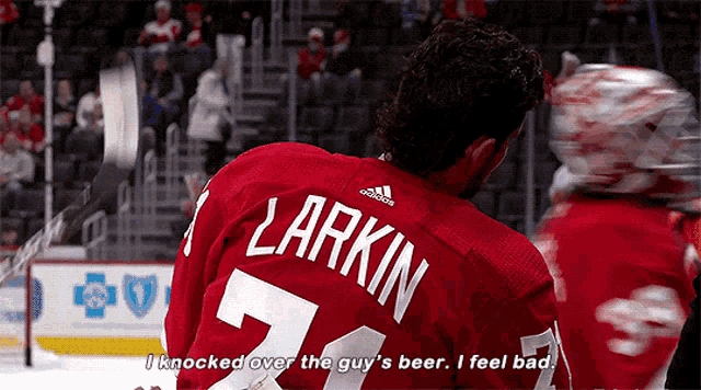 Detroit Red Wings Dylan Karin GIF - Detroit Red Wings Dylan Karin I Knocked Over The Guys Beer GIFs