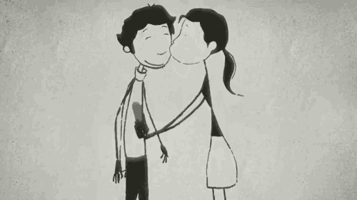 a black and white drawing of a boy and a woman with the words sakitnya tuh disini