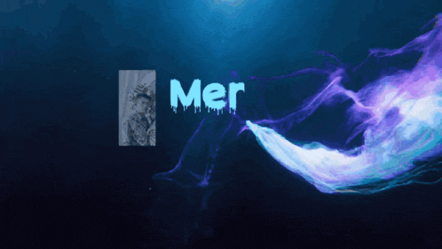 a blue and purple background with the word mer on it